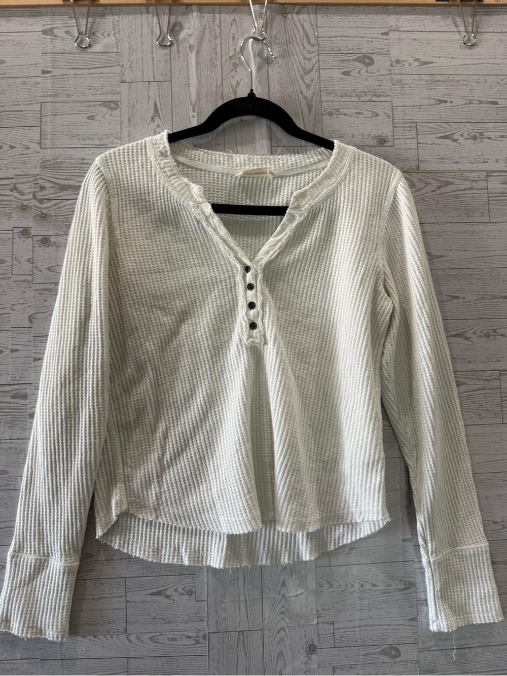 Lucky Brand Cream Waffle Henley Long Sleeve Top